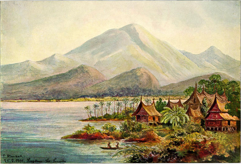 Lukisan Marapi dilihat dari Danau Singkarak
